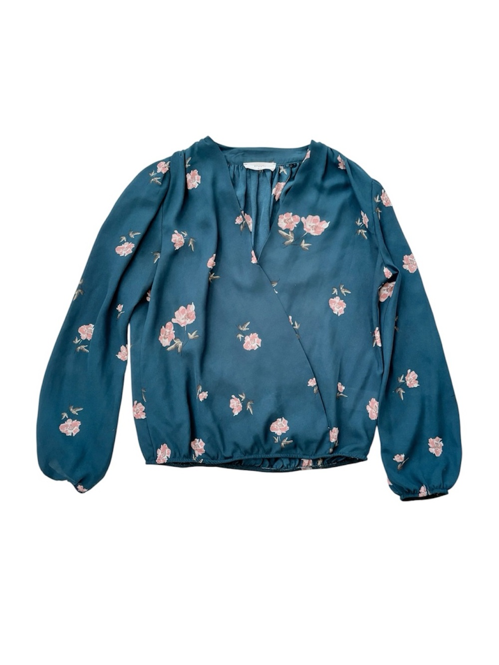 Elodie Green Floral Wrap Blouse